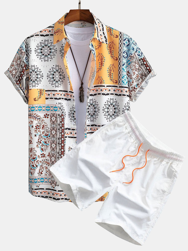 JAVIER SCARF PRINT BUTTON UP SHIRT & SWIM SHORTS