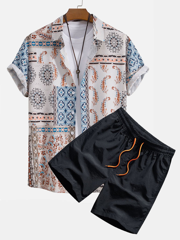 JAVIER SCARF PRINT BUTTON UP SHIRT & SWIM SHORTS