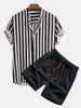 RICARDO STRIPED STAND COLLAR SHIRT & SWIM SHORTS