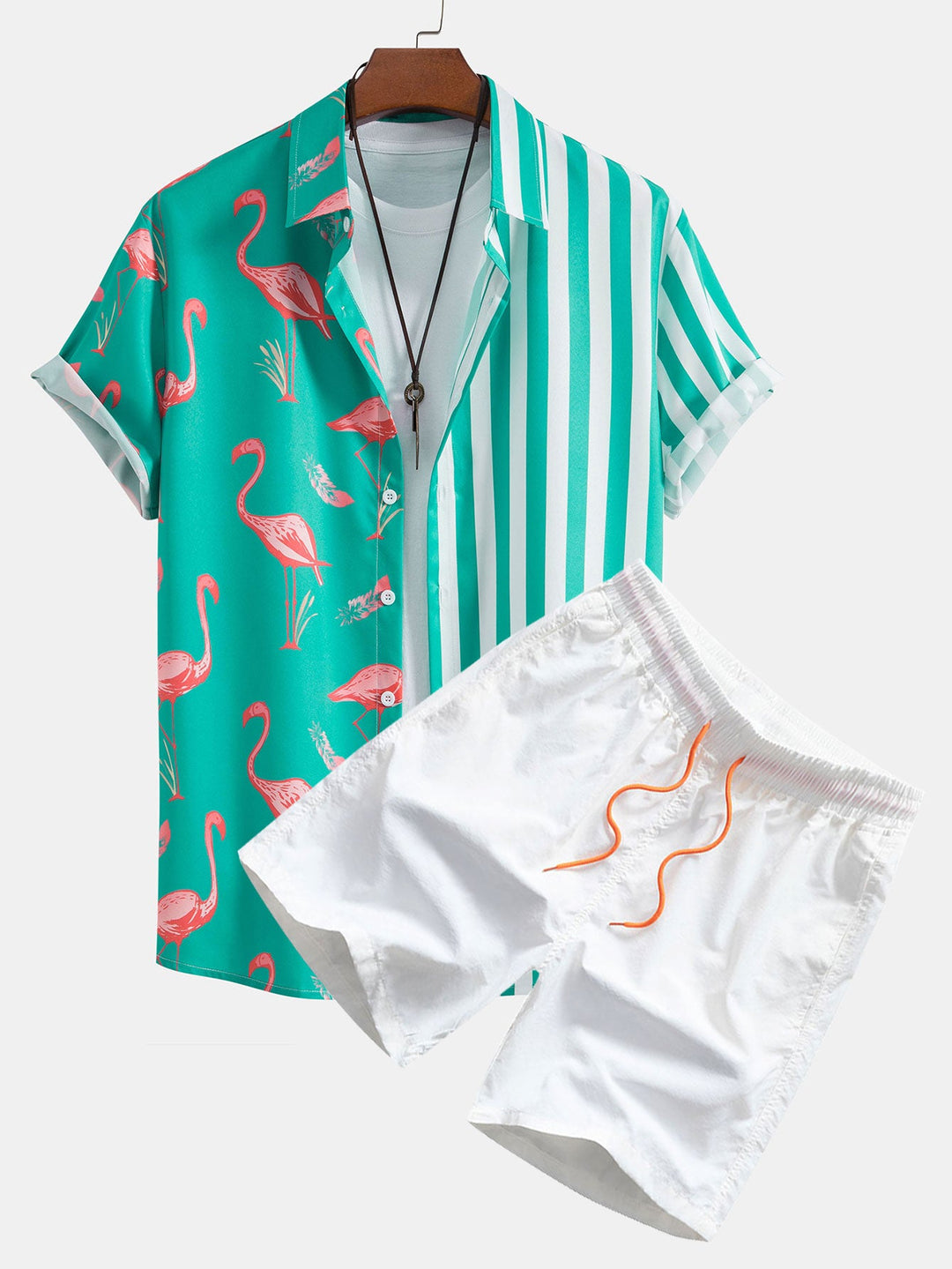 ALEJANDRO FLAMINGO STRIPE PANEL SHIRT & SWIM SHORTS