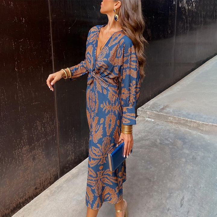 EVELYN LONG SLEEVE BLUE MAXI DRESS