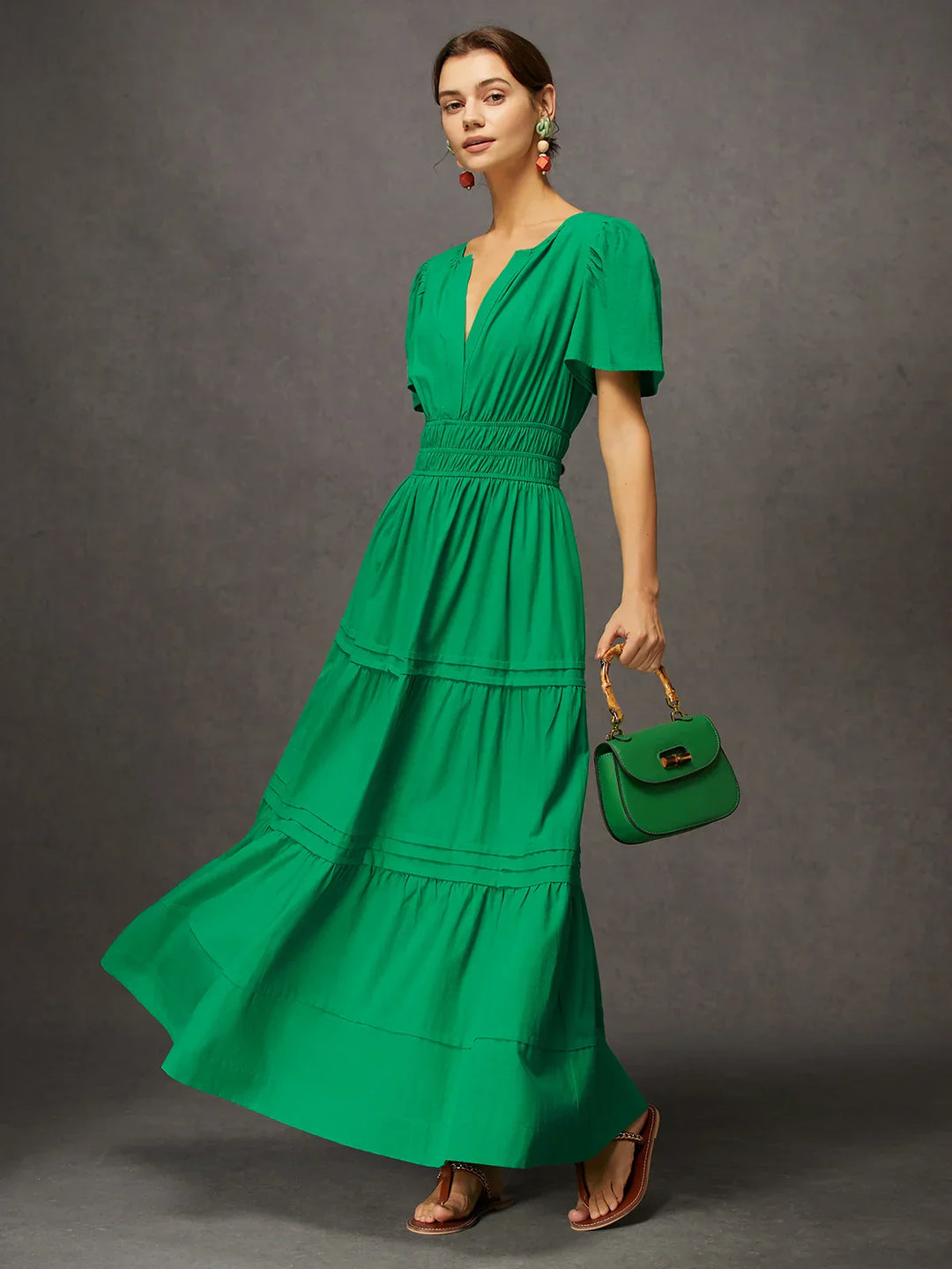 LILY SIMPLE SHORT SLEEVE GREEN MAXI DRESS