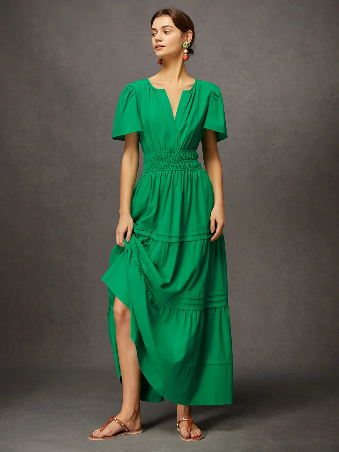 LILY SIMPLE SHORT SLEEVE GREEN MAXI DRESS