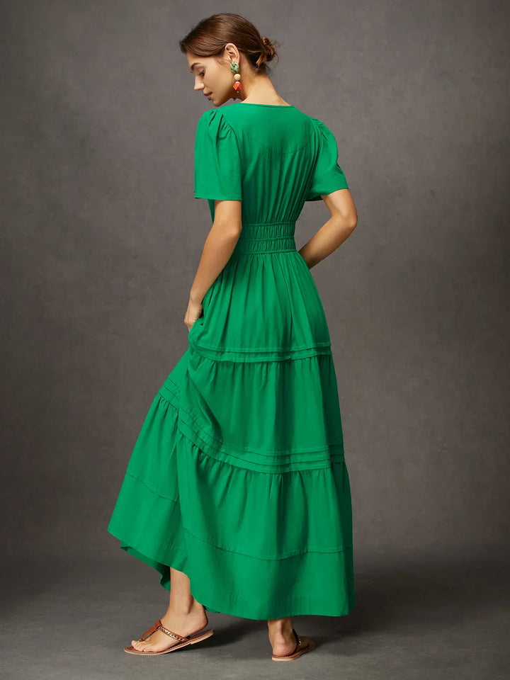 LILY SIMPLE SHORT SLEEVE GREEN MAXI DRESS