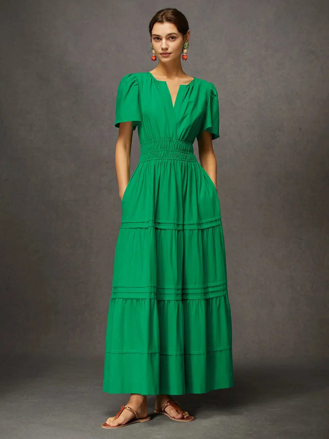 LILY SIMPLE SHORT SLEEVE GREEN MAXI DRESS